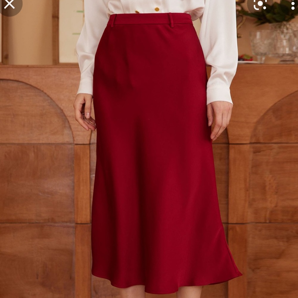 Simple Retro Rosio Satin Midi Skirt